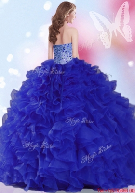 Classical Organza Beaded and Ruffled Quinceanera Dress in Royal Blue