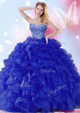 Classical Organza Beaded and Ruffled Quinceanera Dress in Royal Blue