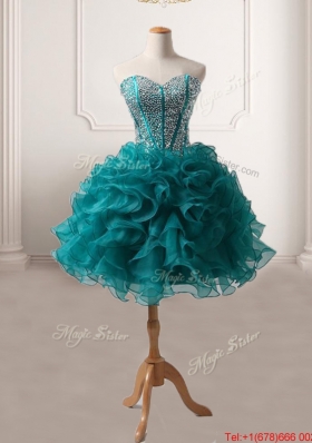 Discount Big Puffy Beaded and Ruffled Detachable Quinceanera Gown in Teal