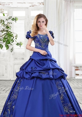 Discount Taffeta Applique and Bubble Bowknot Quinceanera Gown in Royal Blue