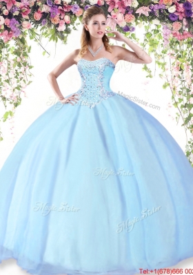 Exclusive Big Puffy Beaded Sweet 16 Dress in Baby Blue for Summer