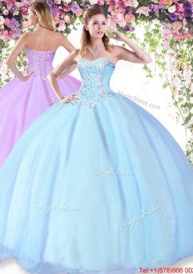 Exclusive Big Puffy Beaded Sweet 16 Dress in Baby Blue for Summer
