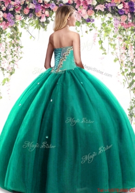 Gorgeous Puffy Skirt Tulle Beaded Turquoise Quinceanera Dress