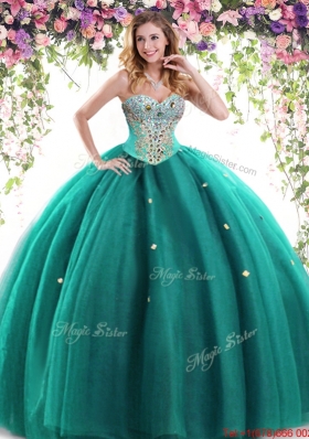 Gorgeous Puffy Skirt Tulle Beaded Turquoise Quinceanera Dress