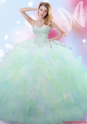 Gorgeous Ruffled and Beaded Rainbow Quinceanera Dress in Tulle