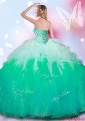 Inexpensive Beaded Bodice and Ruffled Gradient Color Quinceanera Gown