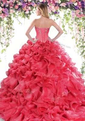 Latest Organza Beaded and Ruffled Quinceanera Gown in Red