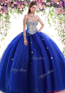 Lovely Tulle Beaded Big Puffy Quinceanera Dress in Royal Blue