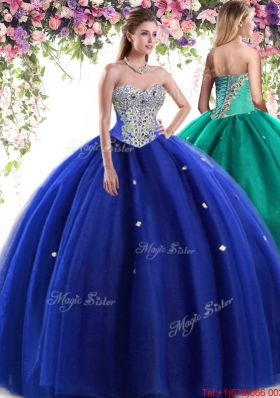 Lovely Tulle Beaded Big Puffy Quinceanera Dress in Royal Blue