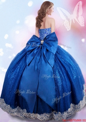 New Arrivals Bowknot Royal Blue Quinceanera Dress with Beaded Bodice