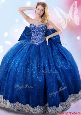 New Arrivals Bowknot Royal Blue Quinceanera Dress with Beaded Bodice