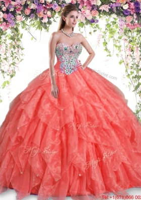 Discount Orange Red Quinceanera Dress with Beading and Ruffles