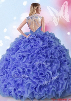 Gorgeous See Through High Neck Ruffled and Beaded Quinceanera Dress