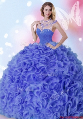 Gorgeous See Through High Neck Ruffled and Beaded Quinceanera Dress