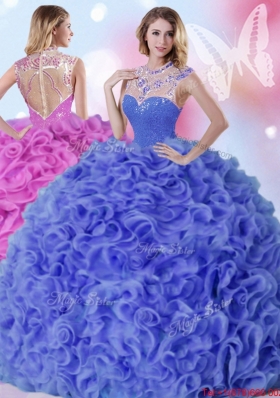 Gorgeous See Through High Neck Ruffled and Beaded Quinceanera Dress