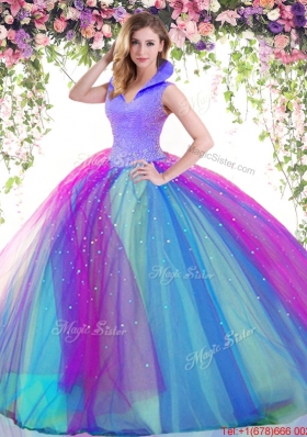 Lovely Big Puffy Beaded Tulle Quinceanera Dress with High Neck