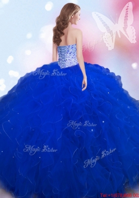 Modest Puffy Skirt Beaded and Ruffled Sweet 16 Dress in Royal Blue