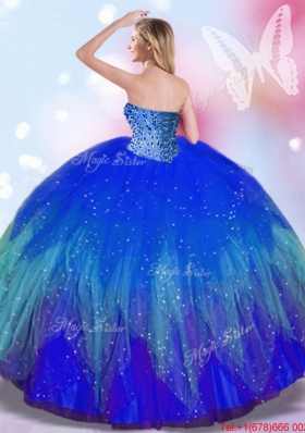 Perfect Big Puffy Royal Blue Quinceanera Dress with Beaded Bodice