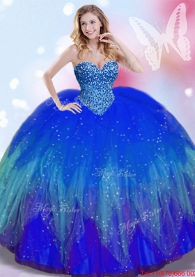 Perfect Big Puffy Royal Blue Quinceanera Dress with Beaded Bodice