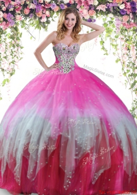 Romantic Big Puffy Tulle Multi Color Quinceanera Dress with Beading