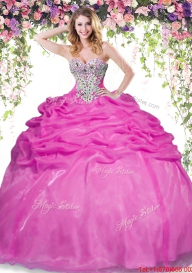 Summer Romantic Hot Pink Quinceanera Dress with Beading and Bubbles