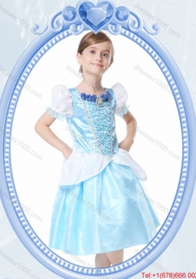 Cheap Scoop Knee-length White and Blue Halloween Little Girl Pageant Dress with Beading and Bubbles