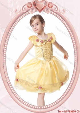 Elegant Ball Gown Scoop Button Halloween Little Girl Pageant Dress with Beading and Handcraft