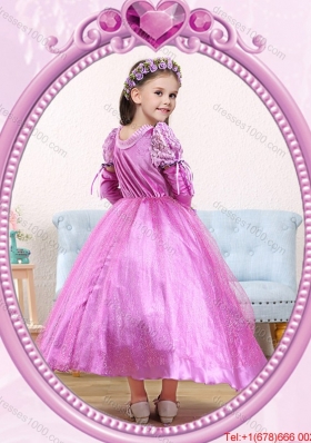 Halloween Ball Gown Scoop Ankle-length Short Sleeves Little Girl Pageant Dress with Beading