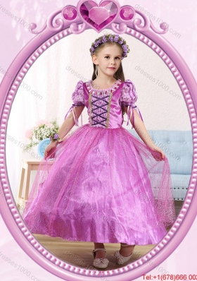 Halloween Ball Gown Scoop Ankle-length Short Sleeves Little Girl Pageant Dress with Beading