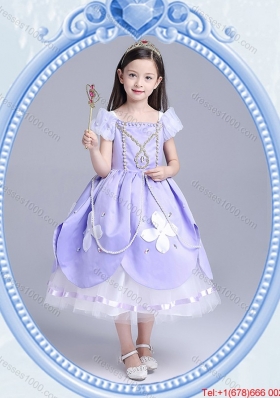 Halloween Beautiful Ball Gown Applique and Beaded Little Girl Pageant Dress in Lavender