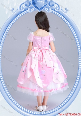 Halloween Best Zipper Up Baby Pink Little Girl Pageant Dress with Short Sleeves