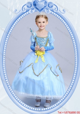 Halloween Cheap Hand Made Flower Short Sleeves Little Girl Pageant Dress in Light Blue