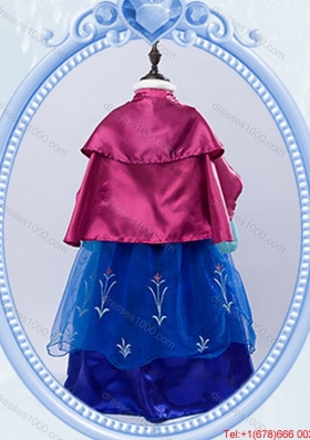 Halloween Discount High Neck Royal Blue Long Little Girl Pageant Dress with Embroidery