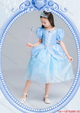 Halloween Infant Square Zipper Up Light Blue Little Girl Pageant Dress in Tea Length