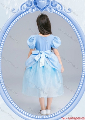 Halloween Infant Square Zipper Up Light Blue Little Girl Pageant Dress in Tea Length