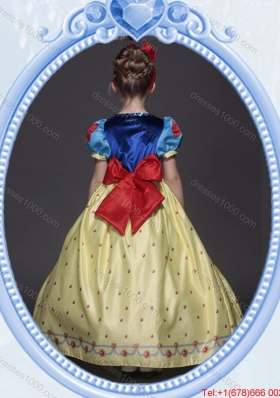 Halloween Pretty A Line Belted and Bowknot Yellow Little Girl Pageant Dress in Printing