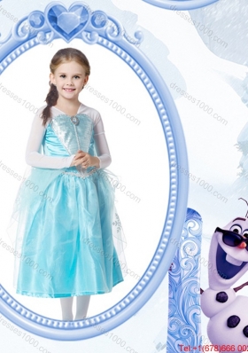 Pretty Princess V-neck Tea-length Long Sleeves Halloween Little Girl Pageant Dress with Beading