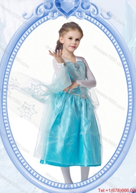 Pretty Princess V-neck Tea-length Long Sleeves Halloween Little Girl Pageant Dress with Beading