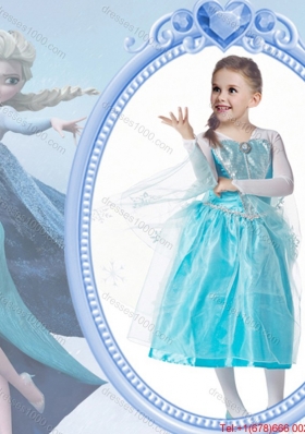 Pretty Princess V-neck Tea-length Long Sleeves Halloween Little Girl Pageant Dress with Beading