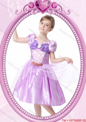 Princess V-Neck Knee-length Lilac Halloween Little Girl Pageant Dress with Bowknot and Beading