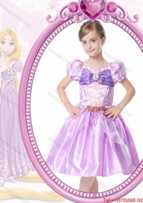 Princess V-Neck Knee-length Lilac Halloween Little Girl Pageant Dress with Bowknot and Beading