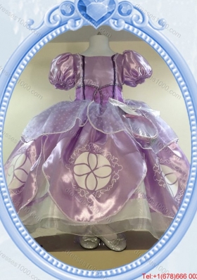 Puffy Scoop Organza Short Sleeves Long Halloween Little Girl Pageant Dress in Lavender