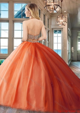 Exquisite Two Piece Red Backless Tulle Quinceanera Dress with Beaded Bodice