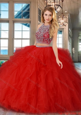 New Arrivals Open Back Red Quinceanera Dress with Ruffles and Beading