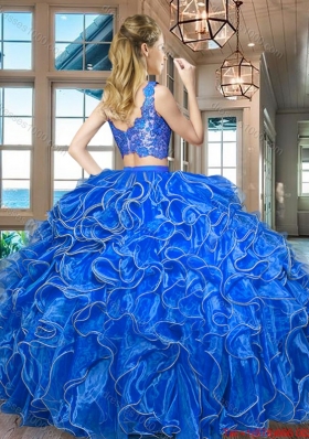 New Style Organza Turquoise Quinceanera Dress with Laced Bodice and Ruffles