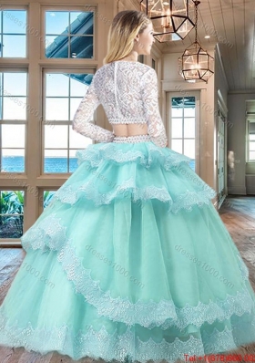 New Style Two Piece Scoop Lavender Quinceanera Dress in Tulle and Lace