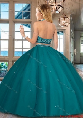 Best Selling Two Piece Halter Top Backless Quinceanera Dress with Beading