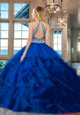 Best Selling Two Piece Open Back Red Quinceanera Dress with Brush Train