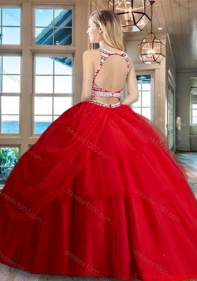 Designer Two Piece Open Back Royal Blue Quinceanera Dress with Beading