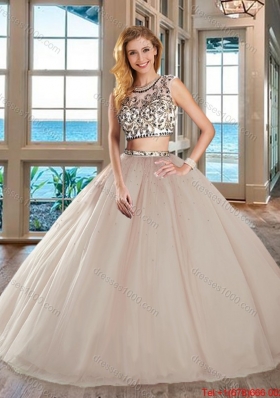 Discount Big Puffy Two Piece Tulle White Quinceanera Dress with Open Back